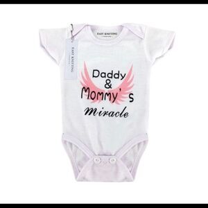 NEW size 0-3 Month Onesie “Mommy and Daddy’s Miracle” baby shower gift, new baby